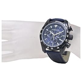 Versace-Versace V-RAY Chronograph Stainless Steel Leather-Blue