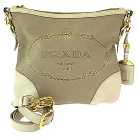 Prada-Prada Canvas Logo Jacquard Shoulder Bag-Beige