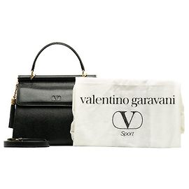 Valentino Leather Tassel Handbag 2WAY Black Black