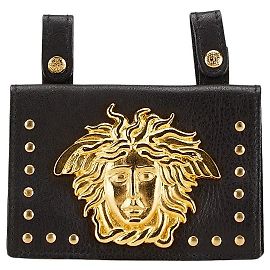 Bolsa de cintura em couro Medusa Versace preta e dourada Preto