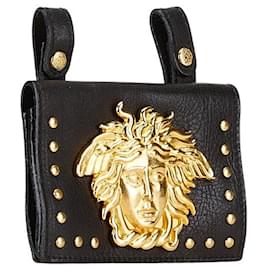 Versace-Versace Medusa Leather Waist Bag Black Gold-Black