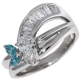 Autre Marque Pt900 Marquise Cut Diamond Blue Diamond Diamond Ring Blue