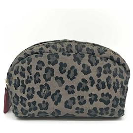 Fendi-Fendi Leopard Canvas Leather Pouch-Brown