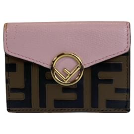 Fendi-Fendi Zucca Leather Compact Wallet-Pink
