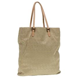 Fendi-FENDI Zucchino Canvas Tote Bag Beige Gold Auth 90378-Beige,Golden