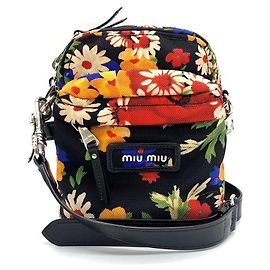 Borsa a tracolla mini floreale Miu Miu in tela nera Nero