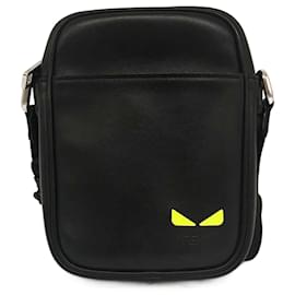 Fendi-Fendi Leather Shoulder Bag Black Neon Yellow-Black