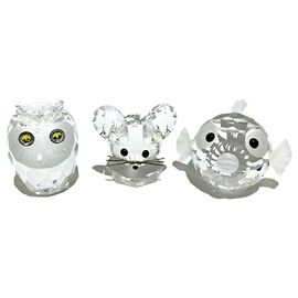 Swarovski Glass Owl Mouse Pufferfish Figurine Set Other