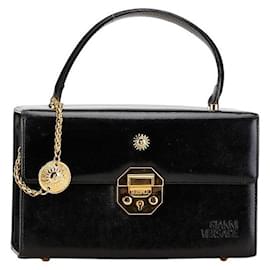 Versace-Versace Leather Sunburst Logo Handbag-Black