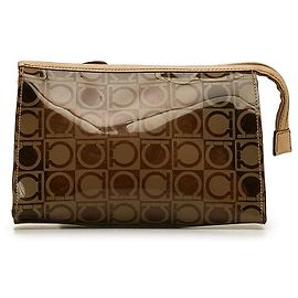 Salvatore Ferragamo Gancini Leather Pouch Brown