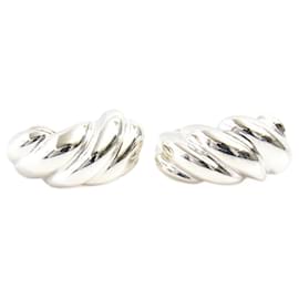 Hermès-Hermes Silver Twist Design Earrings-Silvery