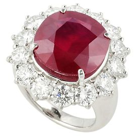 Autre Marque Platinum Pt900 Ruby Ring with Diamonds, Size 15 Red