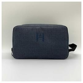 Hermès-Hermes Clutch Bag Globetrotter MM Navy Canvas-Blue