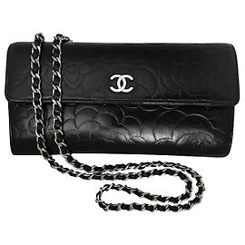 Chanel Camellia Wallet on Chain Black Leather Black
