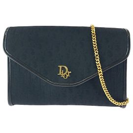 Dior Vintage Trotter Canvas Chain Shoulder Bag Black