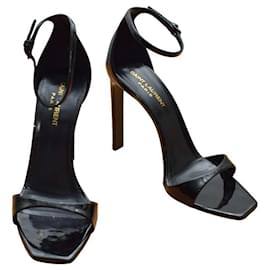 Saint Laurent-Saint Laurent Amber 110 black patent leather sandals ankle strap sz 39-Black