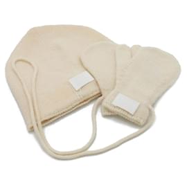 Hermès-Hermes 100% Cashmere Baby Mitten 2way Hat Off White-Eggshell