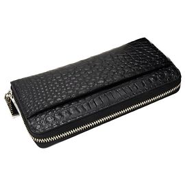 Autre Marque Crocodile Long Zip Wallet Black 2301413 Black