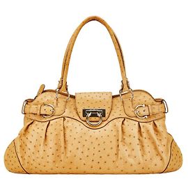 Salvatore Ferragamo Gancini Ostrich Leather Handbag Brown Brown