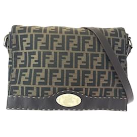 Fendi-Fendi Zucca Brown Canvas Leather Messenger Bag-Brown