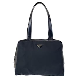 Prada-Prada Nylon Enamel Logo Tote Bag-Black