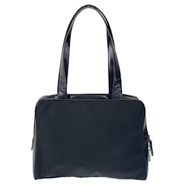 Prada-Prada Nylon Enamel Logo Tote Bag-Black