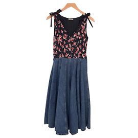 Robe en denim noir à fleurs Miu Miu en coton Noir