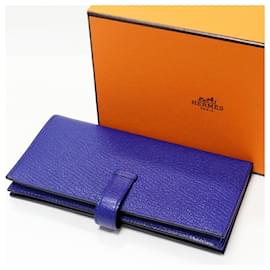 Hermès-Hermes Chevre Bearn Souffle Long Wallet-Blue