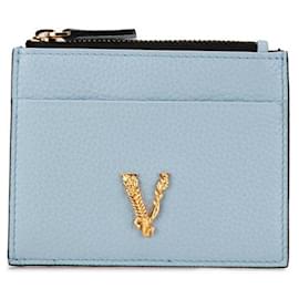 Versace-Versace Virtus Leather Card Coin Case-Blue