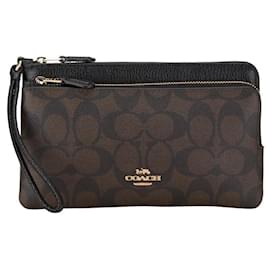Autre Marque-Coach Signature Double Zip Long Wallet C5576 Brown Black PVC Leather-Other