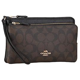 Autre Marque-Coach Signature Double Zip Long Wallet C5576 Brown Black PVC Leather-Other