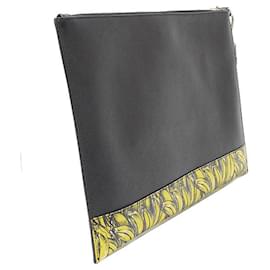 Prada-Prada Saffiano Banana Clutch Bag Black/Yellow-Black