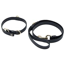 Gucci-Gucci Interlocking G Leather Pet Lead Collar 2way Set-Black