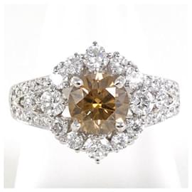 Autre Marque-PT900 Platinum Ring with Brown Diamond 1.304 SI1 and Diamond 0.90-Other