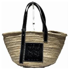 Autre Marque-Loewe Raffia Leather Basket Medium Tote Bag-Other