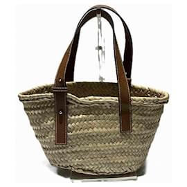 Autre Marque-Loewe Raffia Leather Basket Small Tote Bag-Other