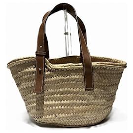 Autre Marque-Loewe Raffia Leather Basket Medium Tote Bag-Other
