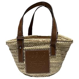 Autre Marque-Loewe Raffia Leather Basket Small Tote Bag-Other