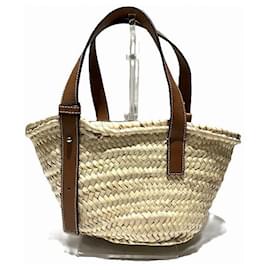 Autre Marque-Loewe Raffia Leather Basket Small Tote Bag-Other