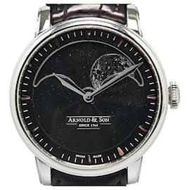 Autre Marque-Arnold & Son HM Perpetual Moon Watch, Stainless Steel, Leather, Manual Wind, Black Dial, Men's-Other