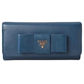 Prada-Prada Embossed Leather Long Wallet with Pass Case 1MH132-Blue