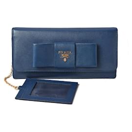 Prada-Prada Embossed Leather Long Wallet with Pass Case 1MH132-Blue