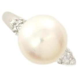 Autre Marque-PT900 Platinum Ring 10.5 Pearl 9mm Diamond 0.12ct-Other