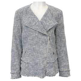 Autre Marque-Lafayette 148 NY Blue / White Tweed Moto Jacket-Blue