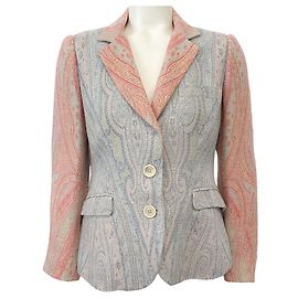 Etro Blue / Red Paisley Brocade Blazer Red