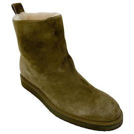 Tamara Mellon Olive Green Shearling Lined Suede Ankle Boots Green