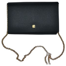 Bolsa de ombro Guy Laroche preta de tecido com corrente dourada e strass Preto