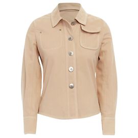 Giacca camicia in cotone beige LOUIS VUITTON con dettagli della tasca cuciti in bianco Marrone Beige