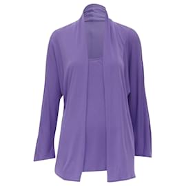 Hermès-Hermes Purple Viscose Scoop Neck Double Layered Belted Cardigan Top Fr38 S-Purple
