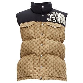Jaqueta acolchoada Gucci The North Face preta bege com grande logotipo GG monograma IT40 S Marrom Bege